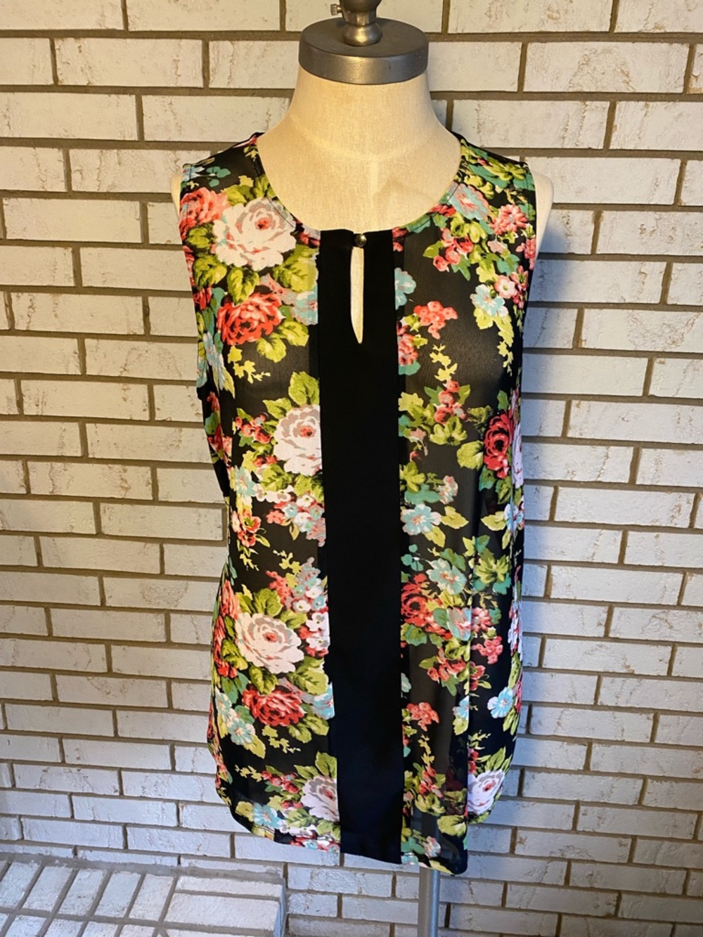 Faith and Joy Black Floral Sleeveless Tunic